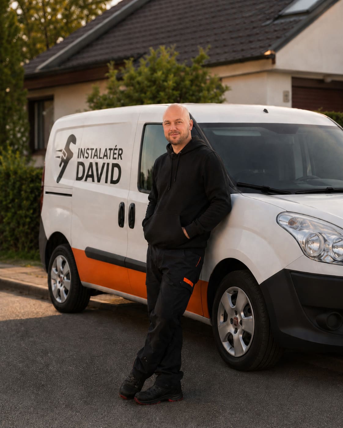 David Ručný, instalatér ze Strážnice, u servisního vozu Instalatér David